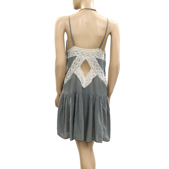Intimately Free People Mini Slip Dress Lace Cutout Romantic Beach Gray S 276212 - Picture 3 of 4